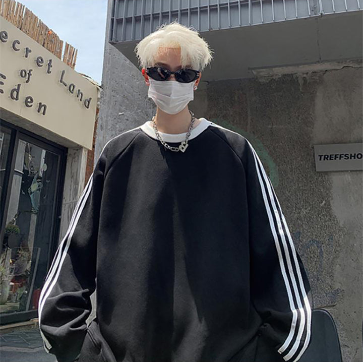 Men Striped Round Neck Oversized T-shirt