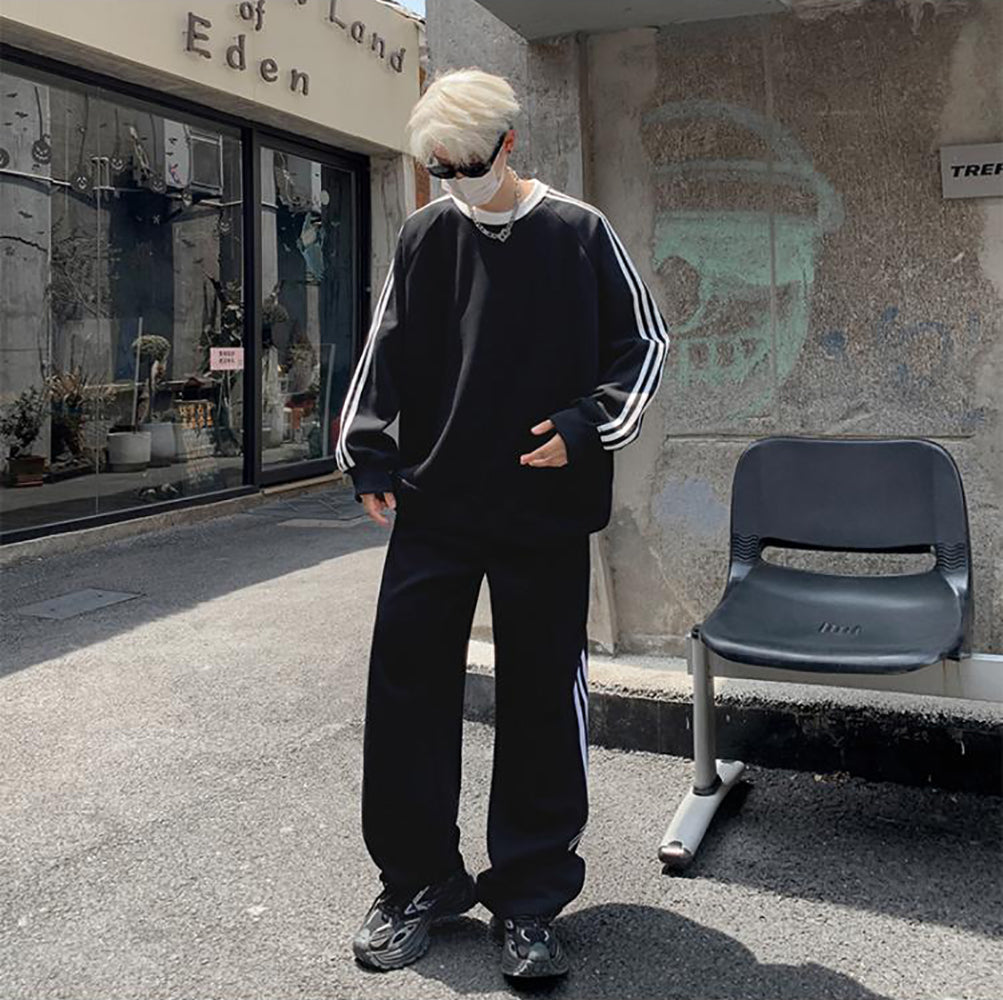 Men Striped Round Neck Oversized T-shirt