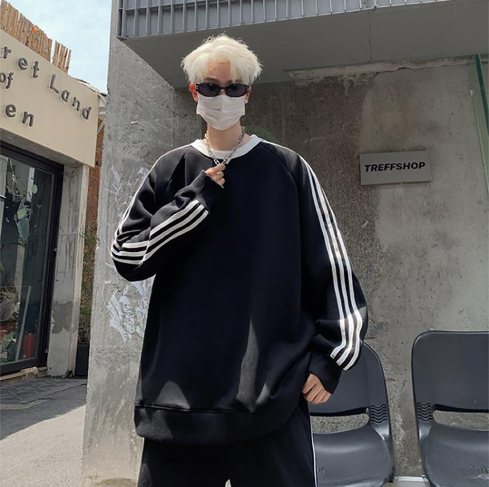 Men Striped Round Neck Oversized T-shirt