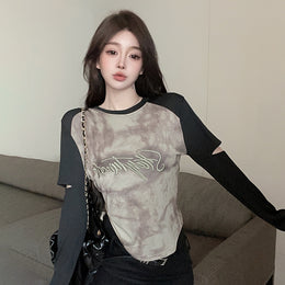 Green Typography Printed Round Neck Top