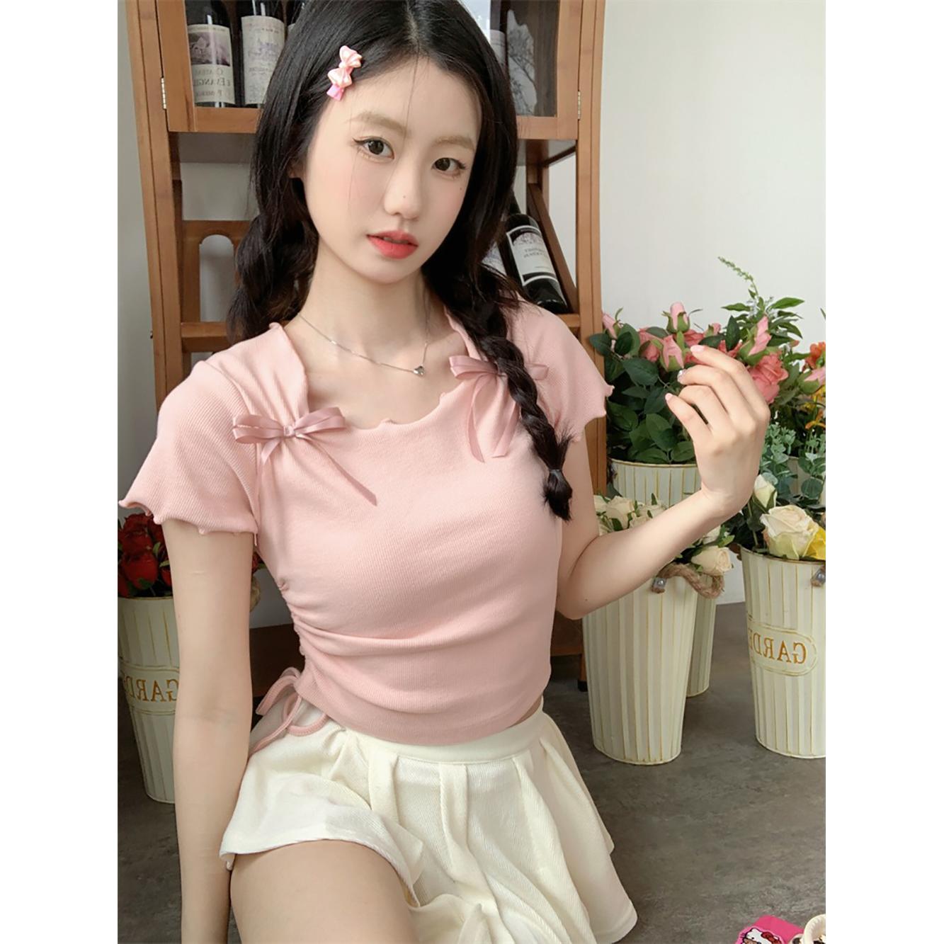 Women Solid Round Neck Bow Detailed Top