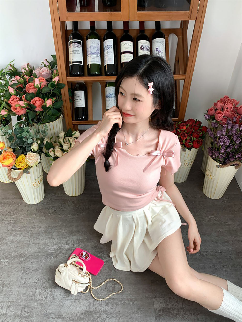 Women Solid Round Neck Bow Detailed Top