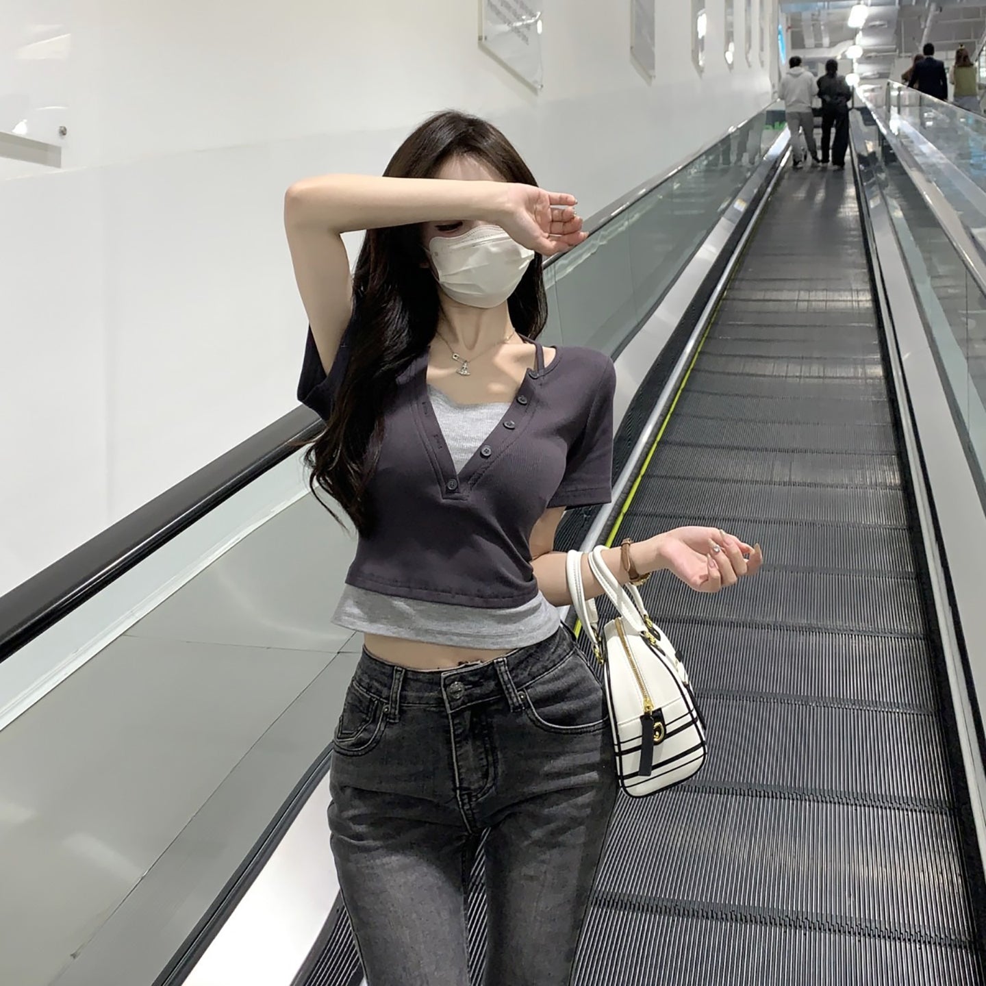 Women Solid V-Neck Top