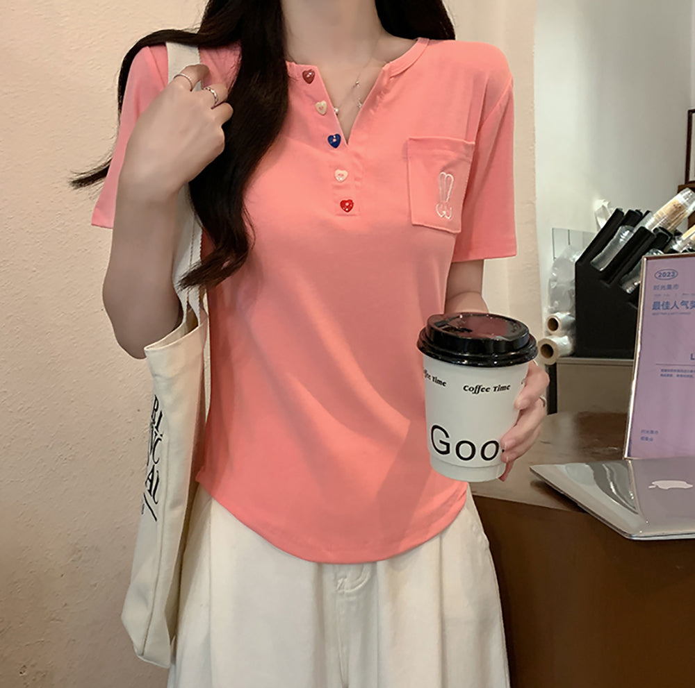 Women Solid V-Neck Top