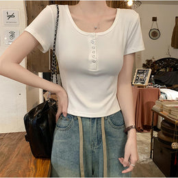 Women Scoop Neck Short Sleeves Top