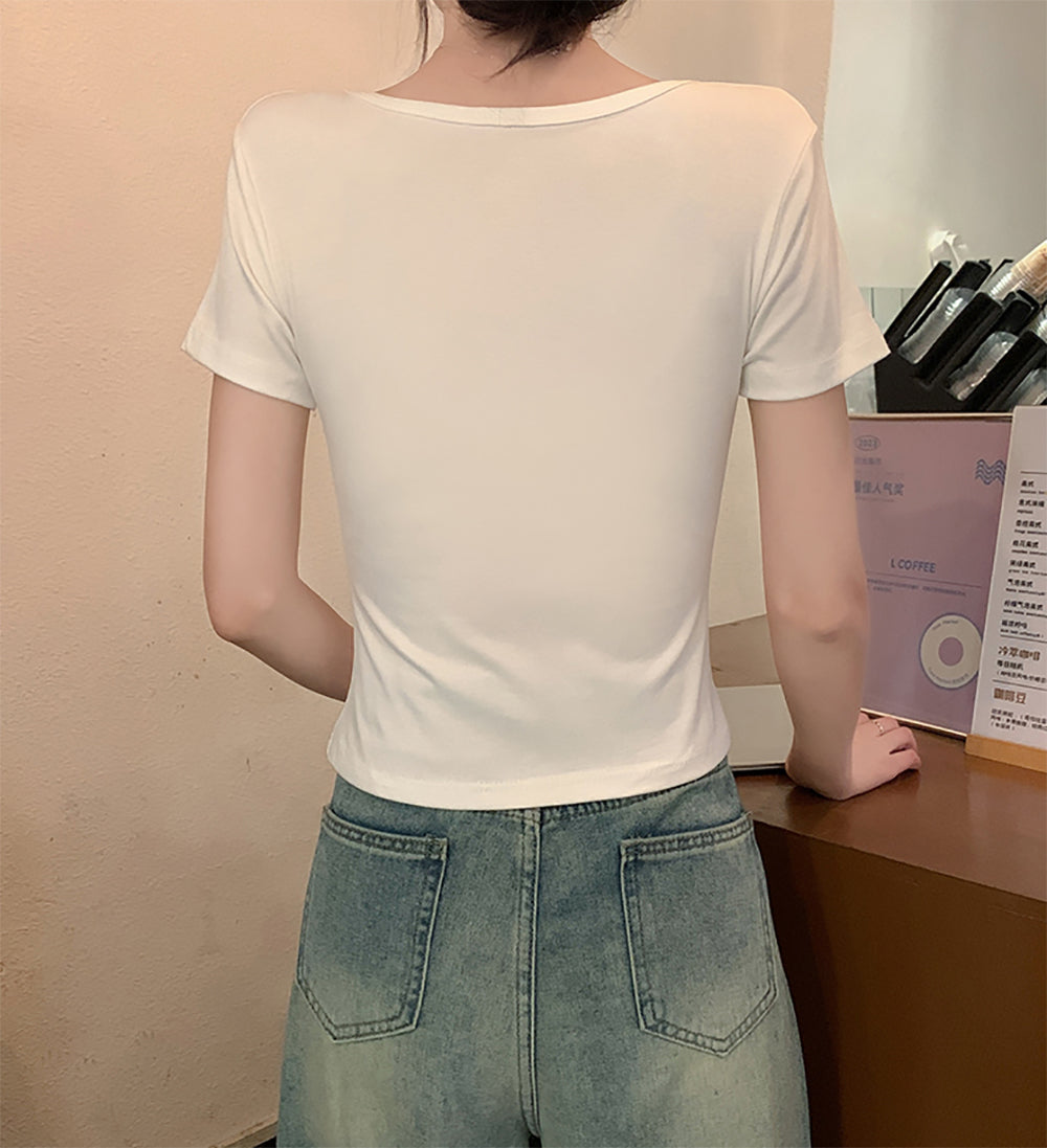 Women Scoop Neck Short Sleeves Top