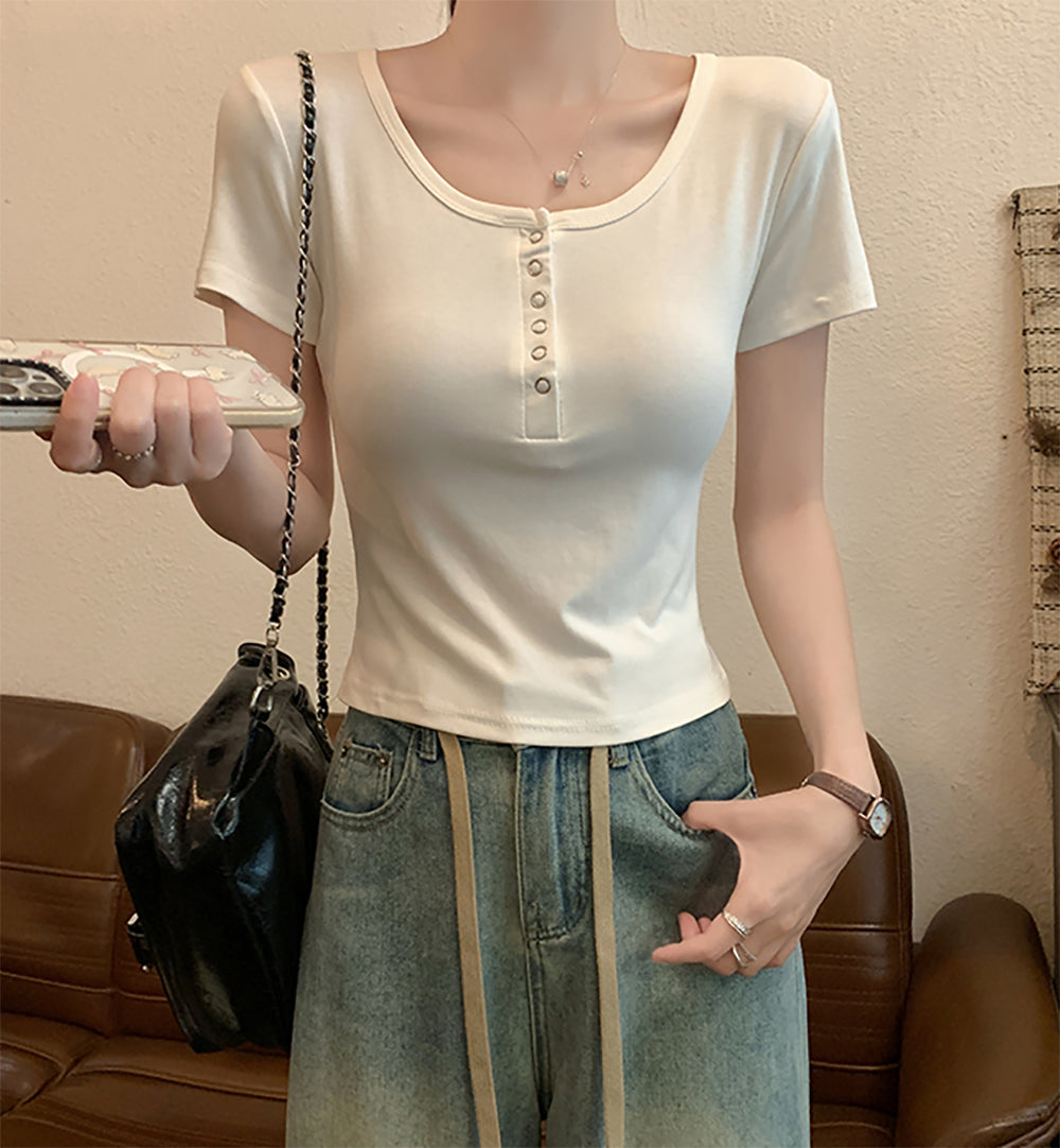 Women Scoop Neck Short Sleeves Top