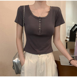 Women Round Neck Short Sleeves Top