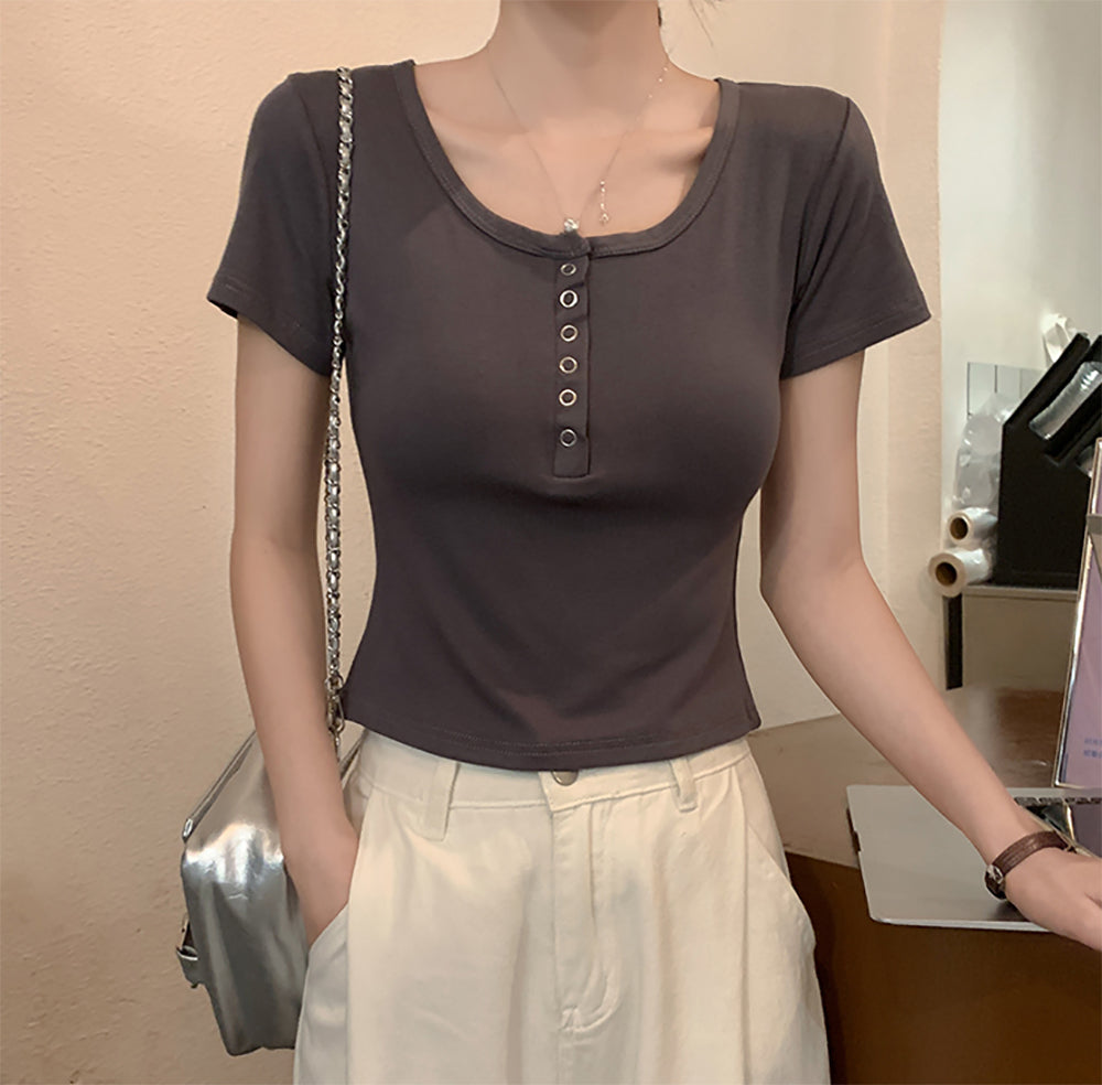 Women Round Neck Short Sleeves Top