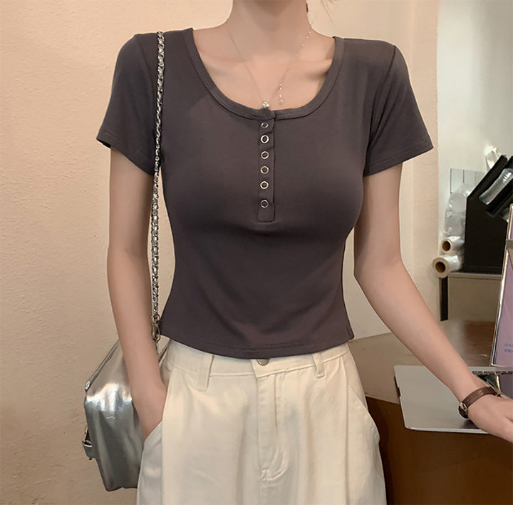 Women Round Neck Short Sleeves Top