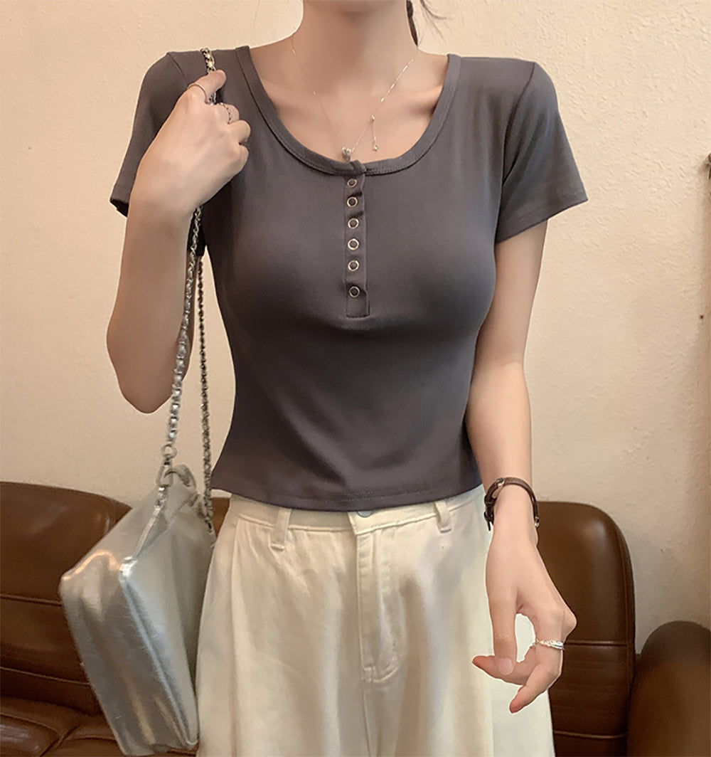 Women Round Neck Short Sleeves Top