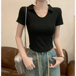 Women Shirt Collar Fitted Top
