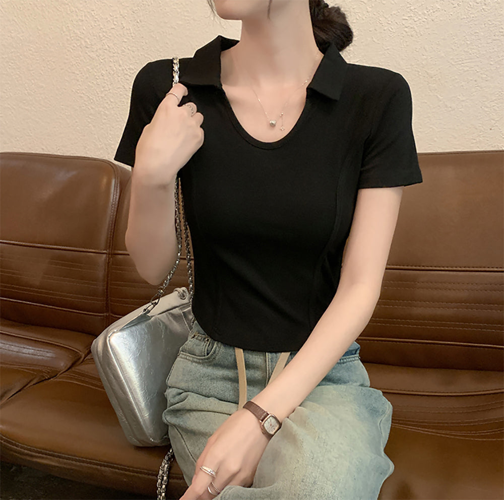 Women Shirt Collar Fitted Top