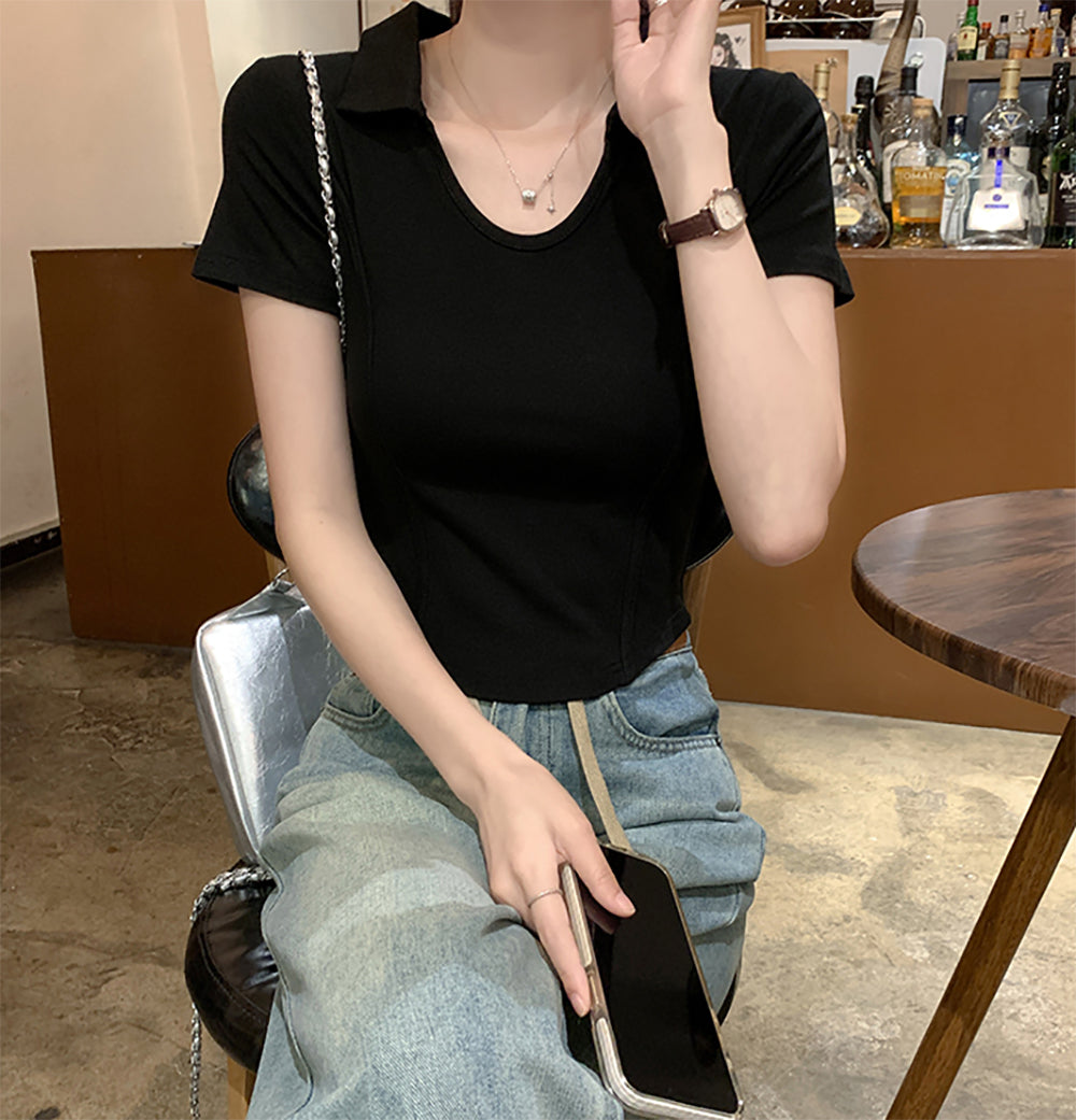 Women Shirt Collar Fitted Top