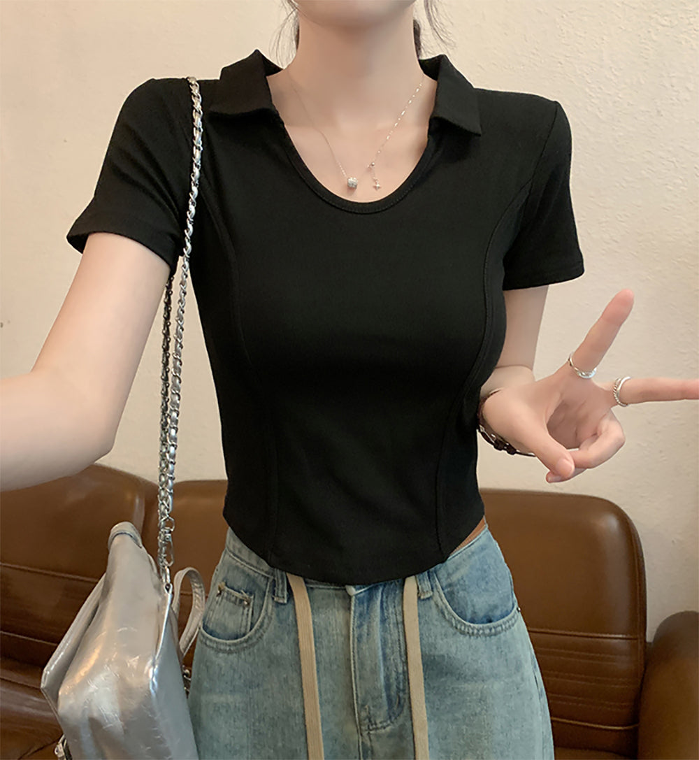 Women Shirt Collar Fitted Top