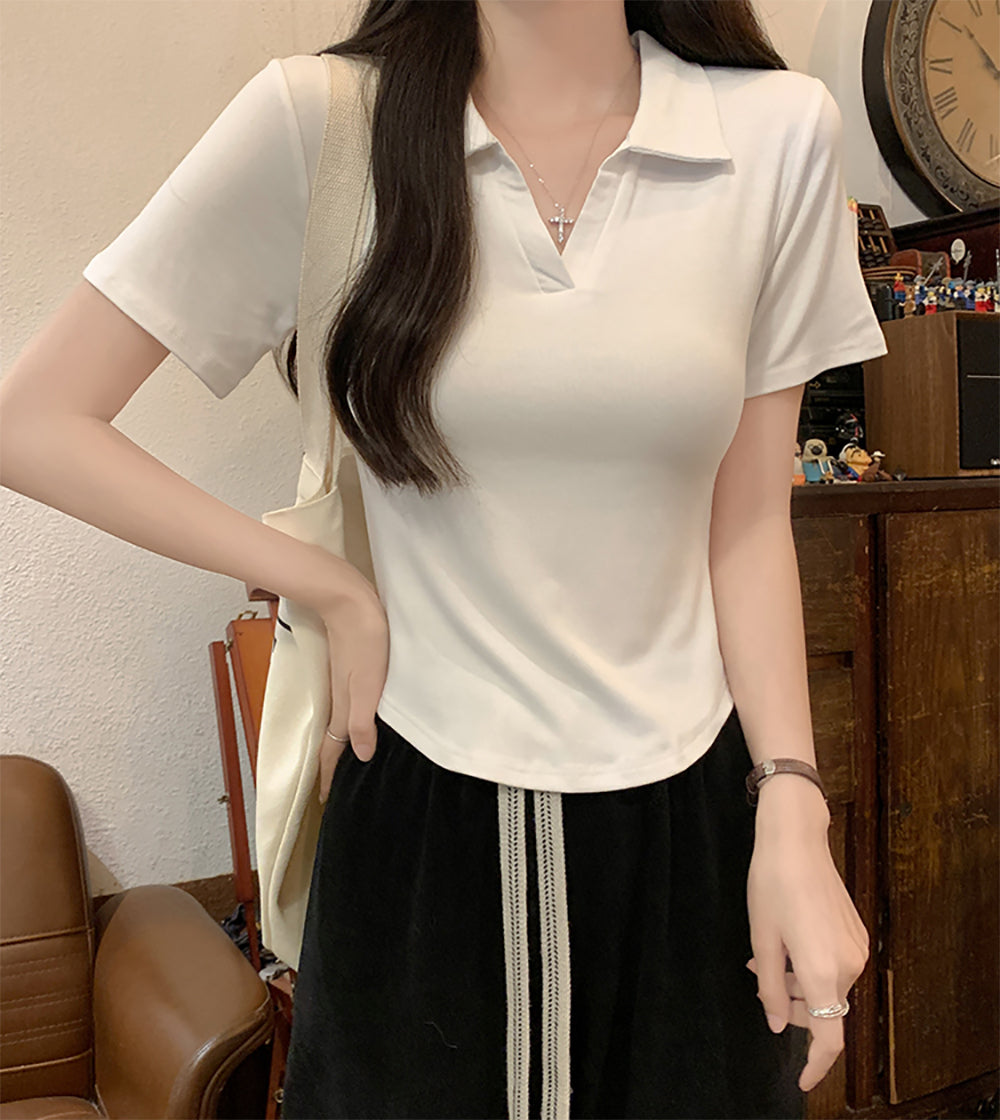 Women Shirt Collar Fitted Top