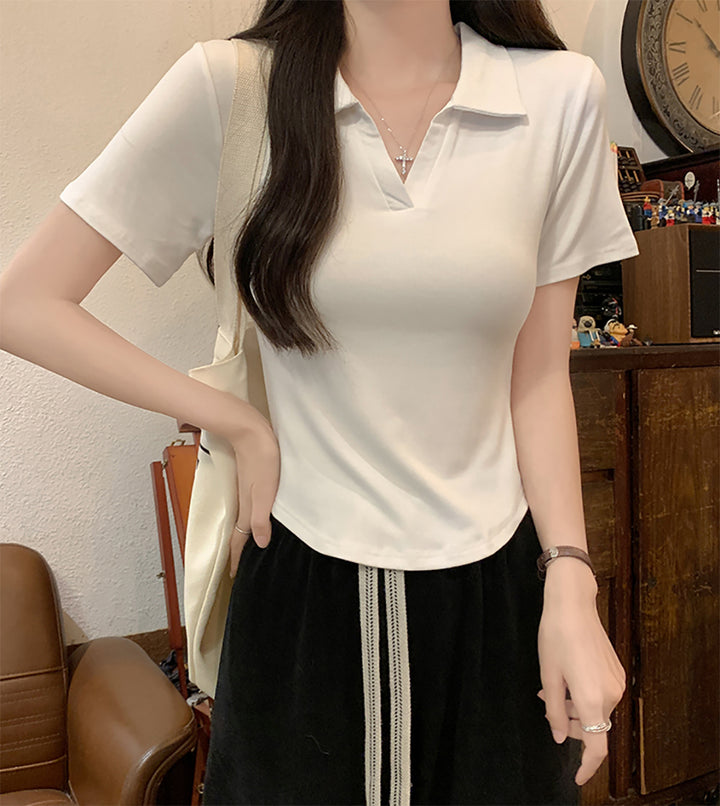 Women Shirt Collar Fitted Top