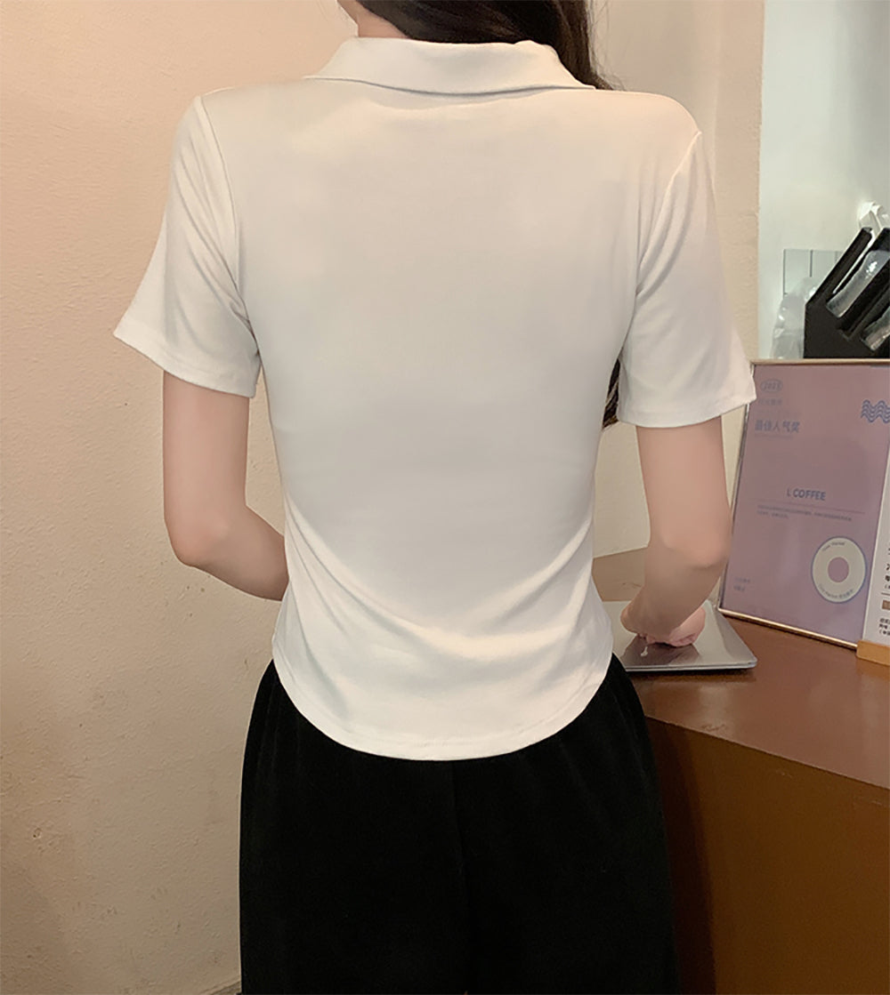 Women Shirt Collar Fitted Top