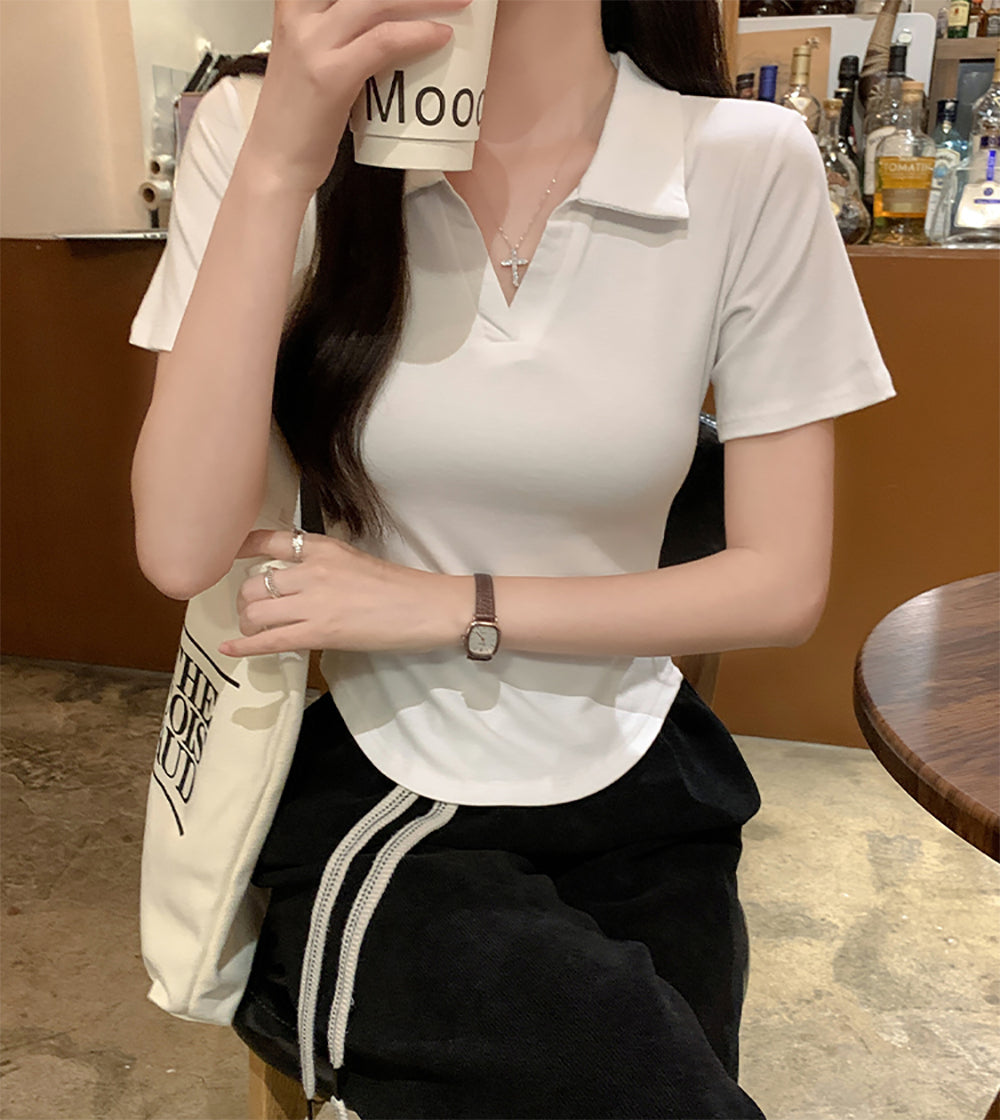 Women Shirt Collar Fitted Top