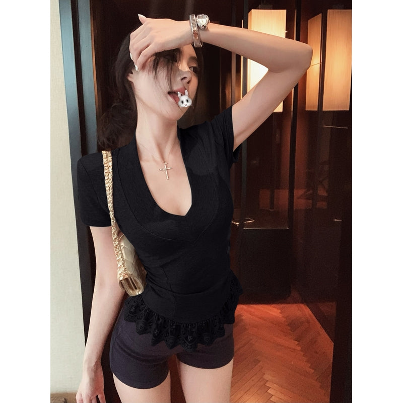 Women V neck Short Sleeve Top