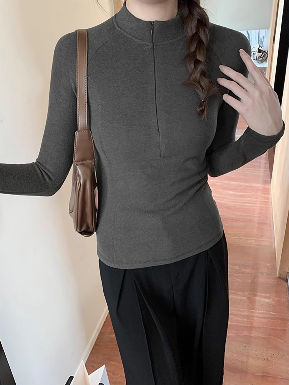Women Raglan Sleeves High Neck Top