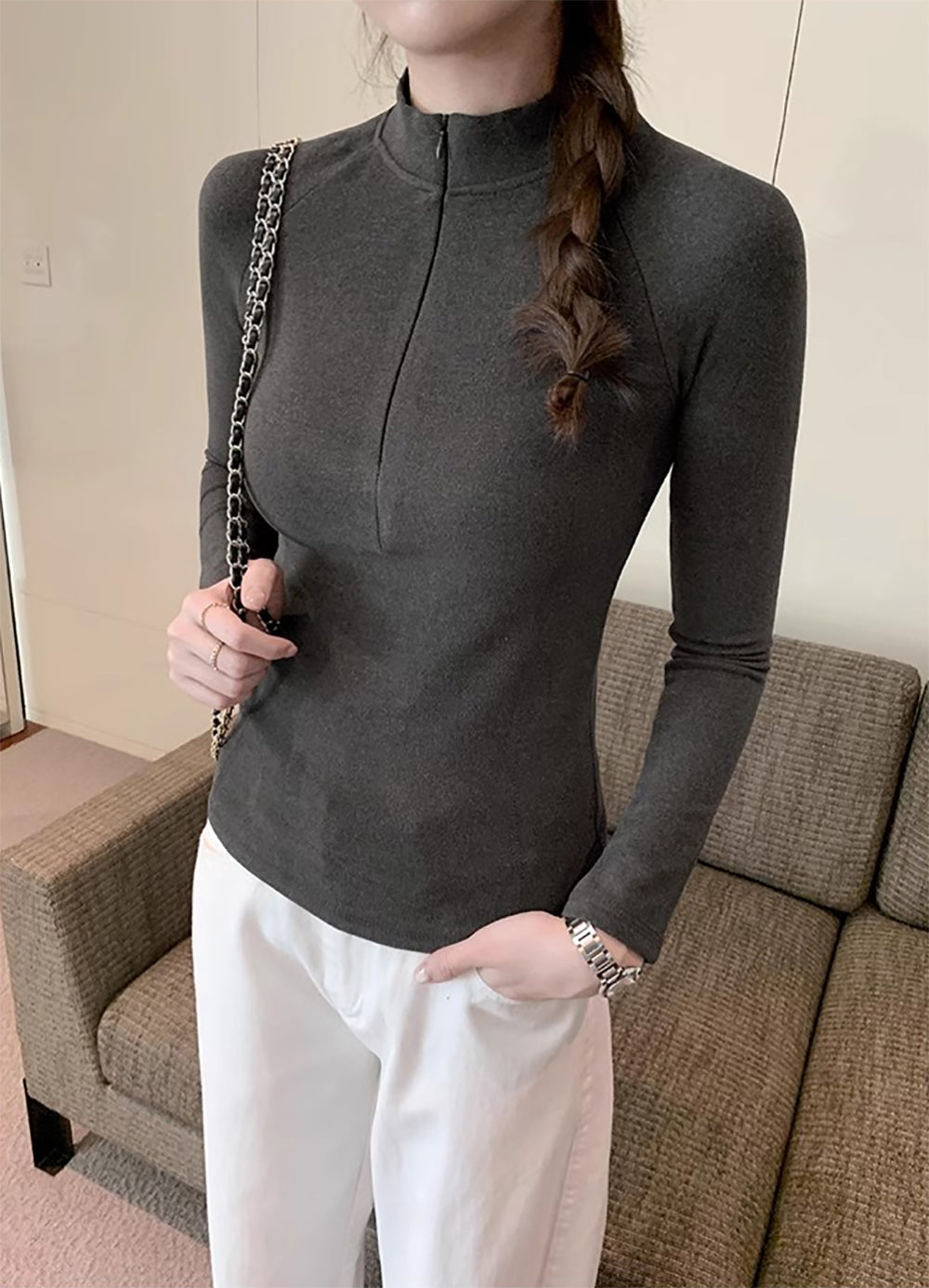 Women Raglan Sleeves High Neck Top