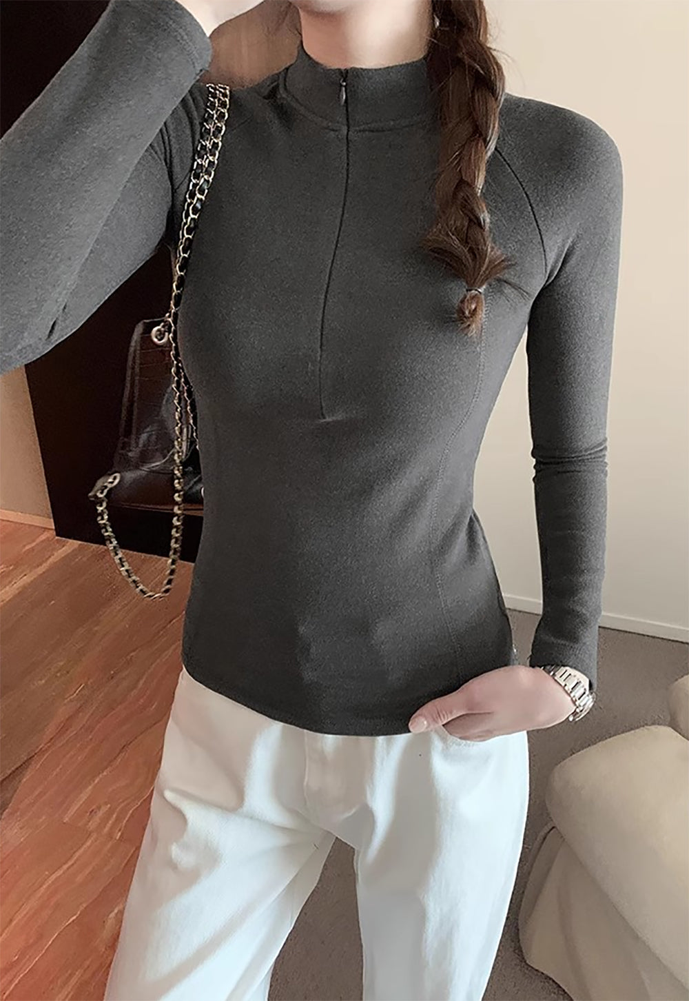 Women Raglan Sleeves High Neck Top