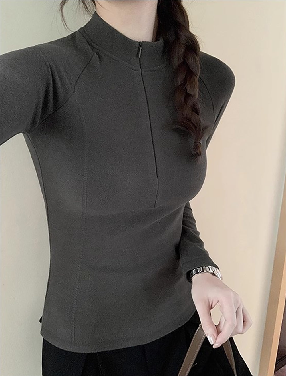 Women Raglan Sleeves High Neck Top