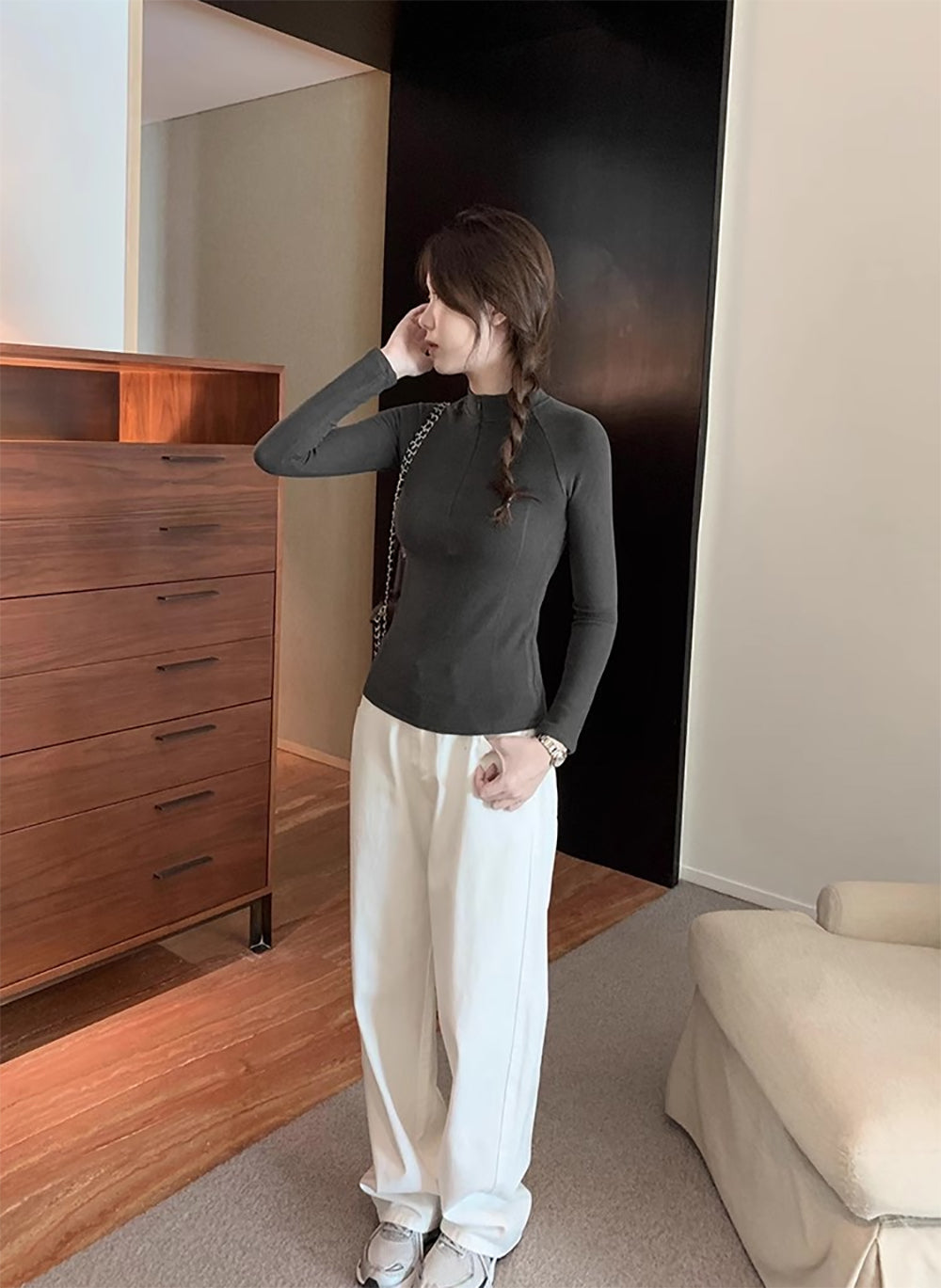 Women Raglan Sleeves High Neck Top