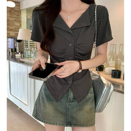 Women V-Neck Shirt Style Top