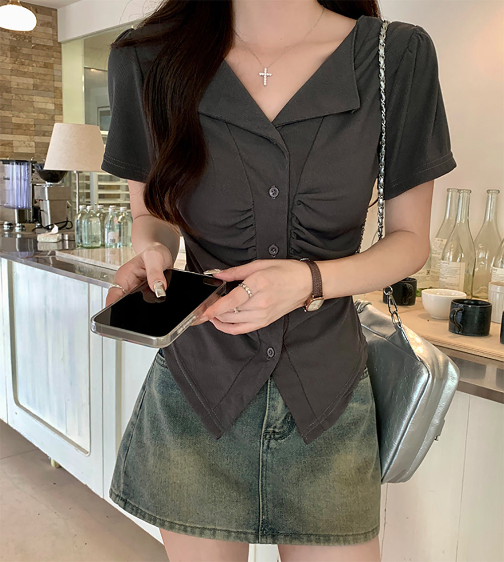 Women V-Neck Shirt Style Top