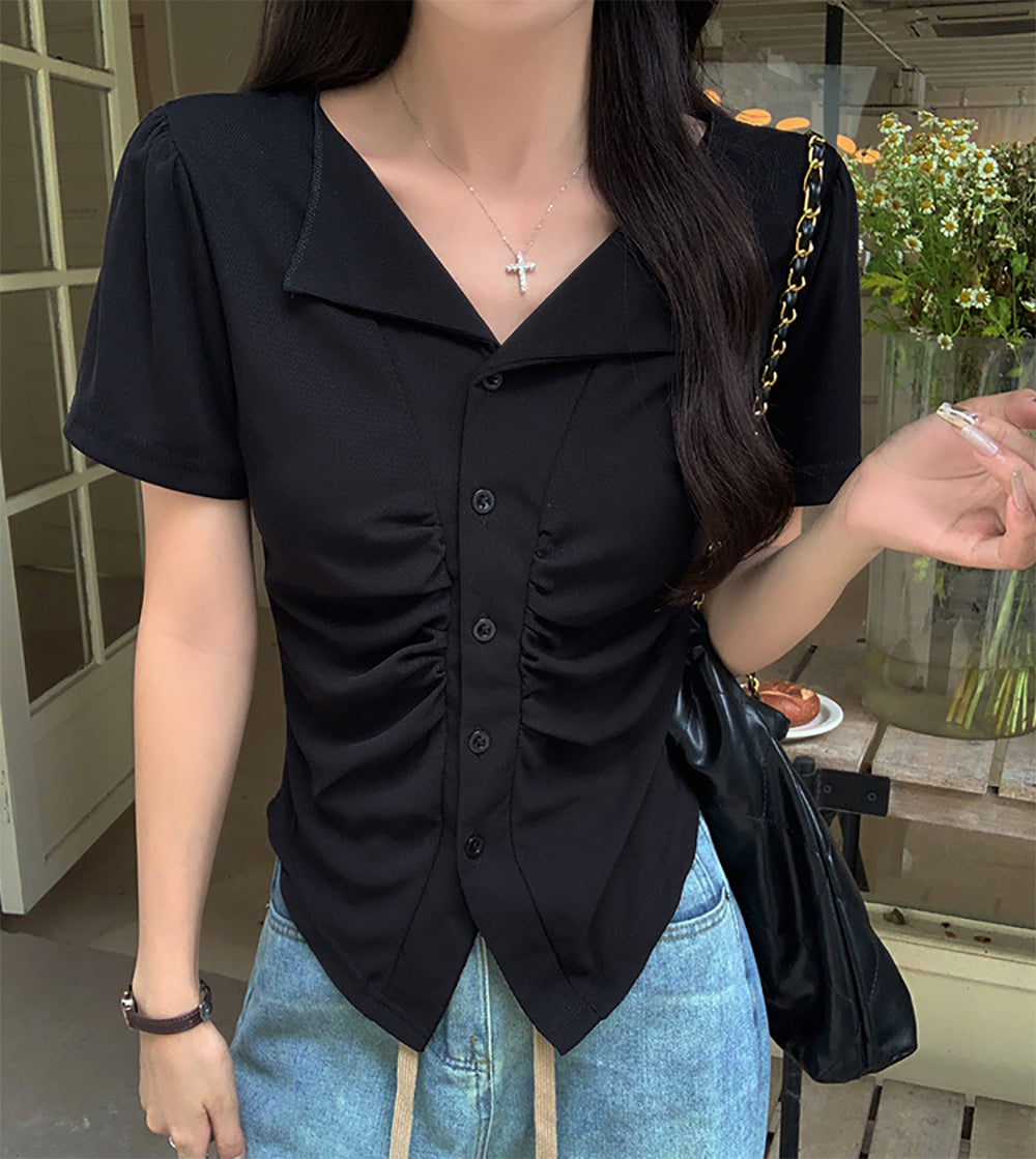 Women Ruched Shirt Style Top
