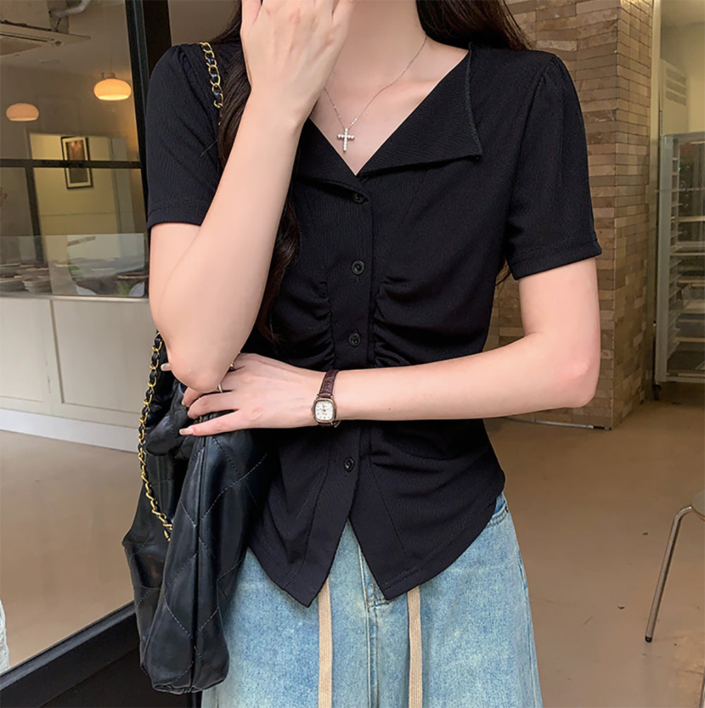 Women Ruched Shirt Style Top