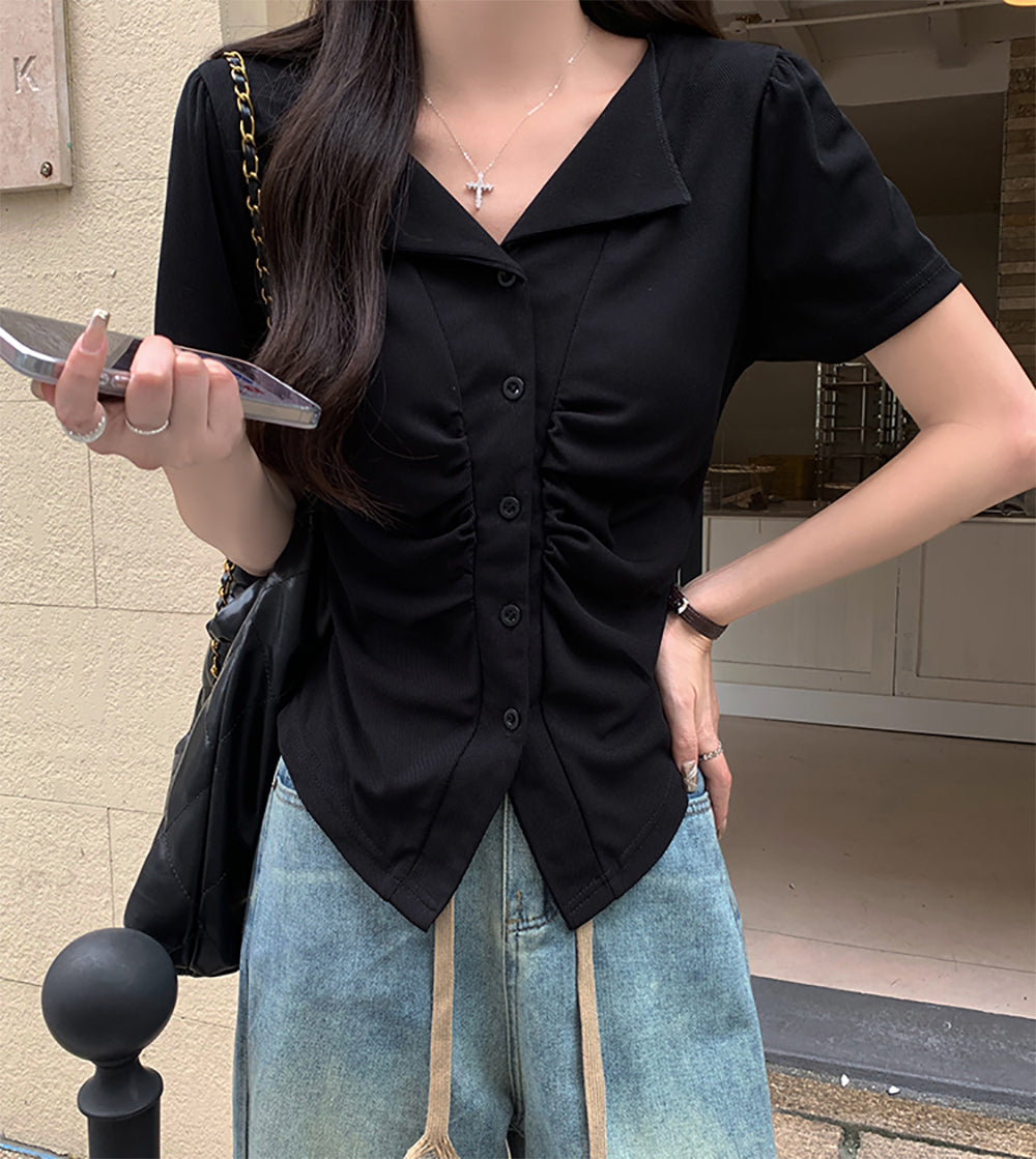 Women Ruched Shirt Style Top