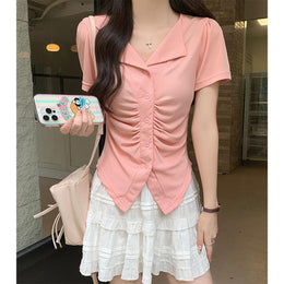 Pink Shirt Collar Top