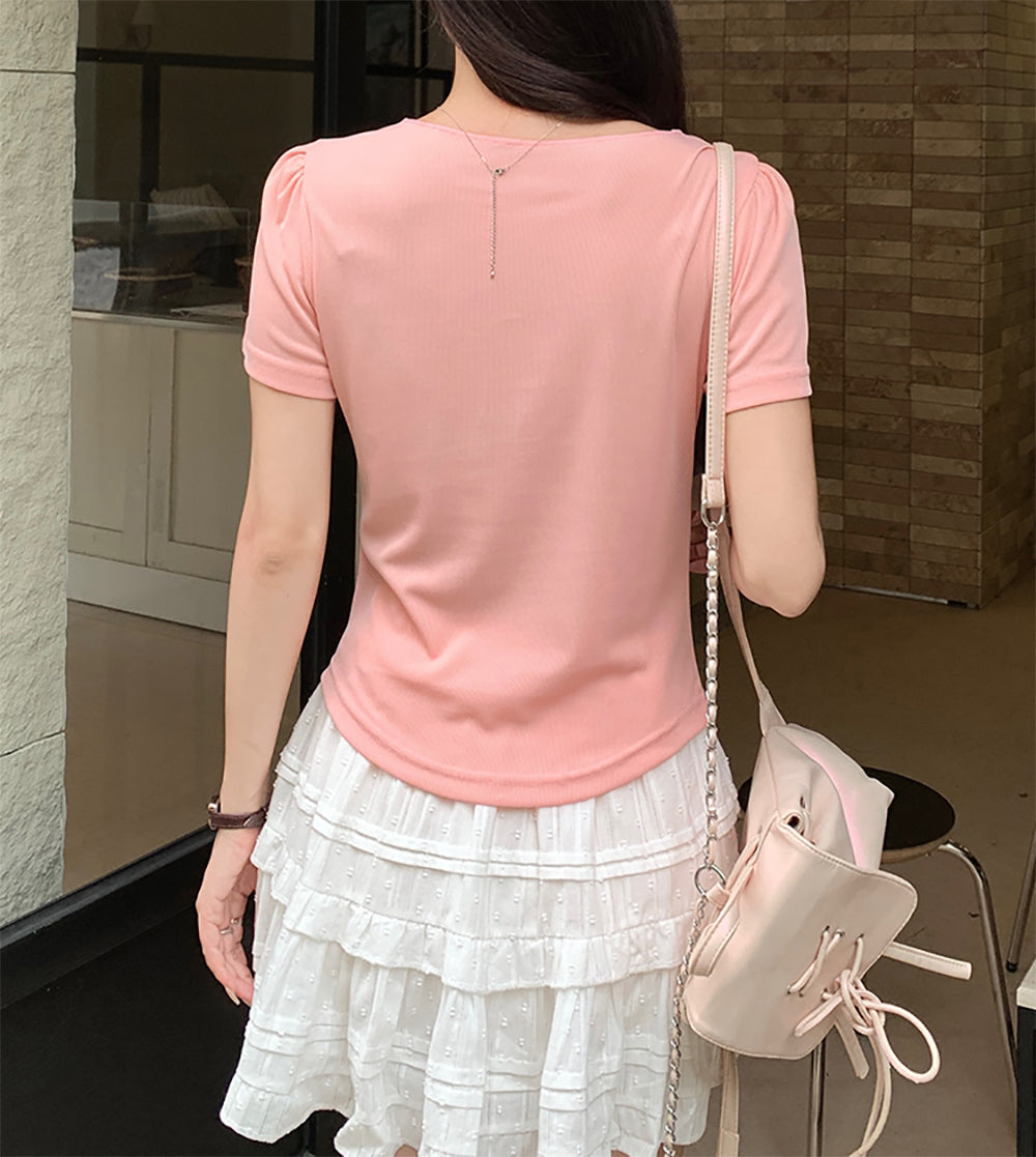 Pink Shirt Collar Top