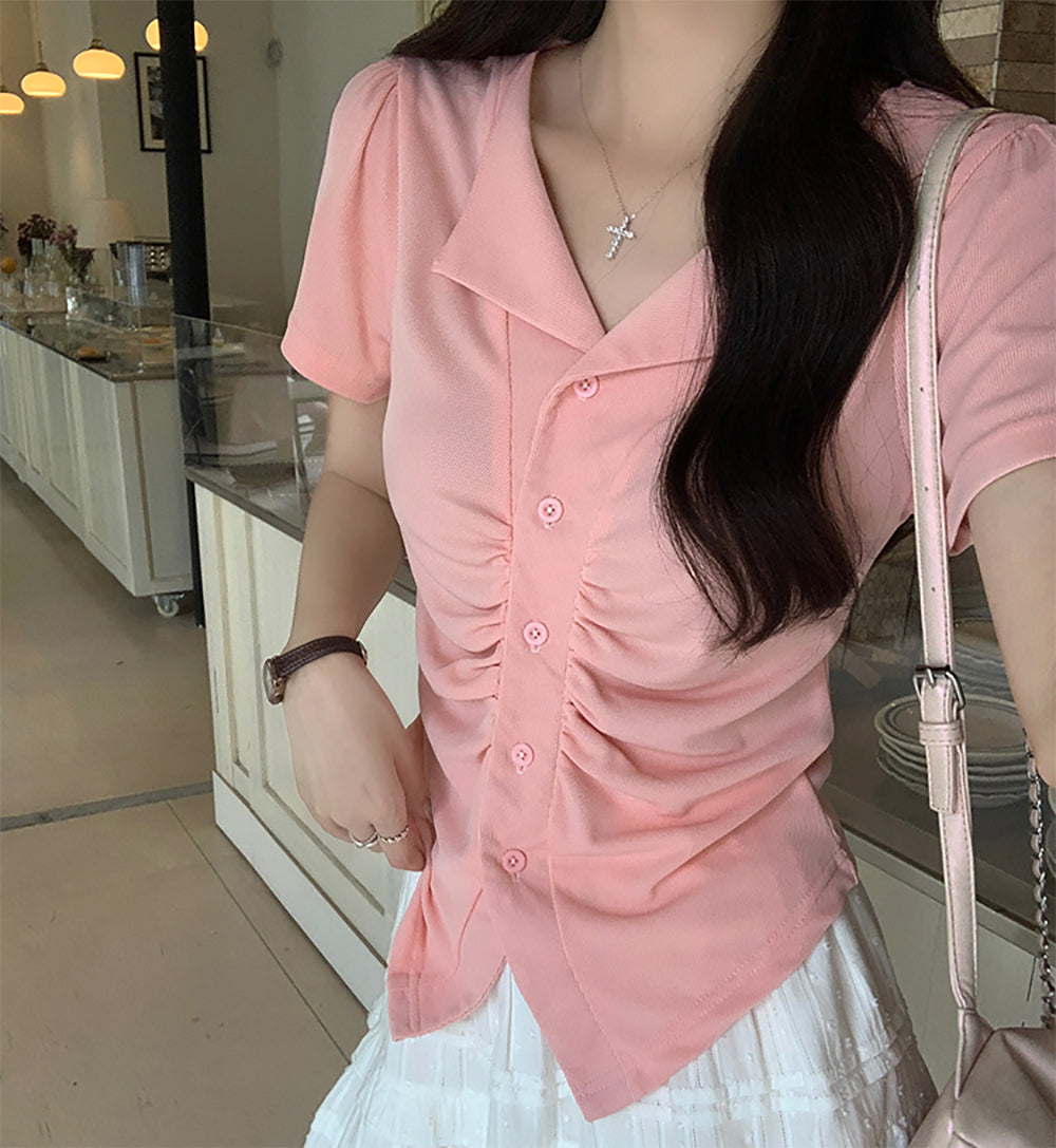 Pink Shirt Collar Top