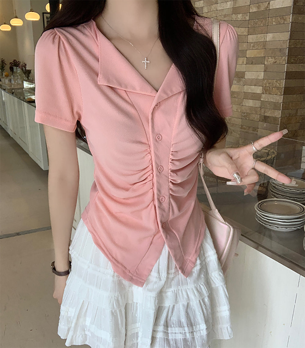 Pink Shirt Collar Top