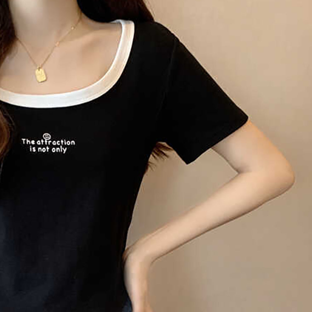 Women Typography Printed Scoop Neck Tshirts