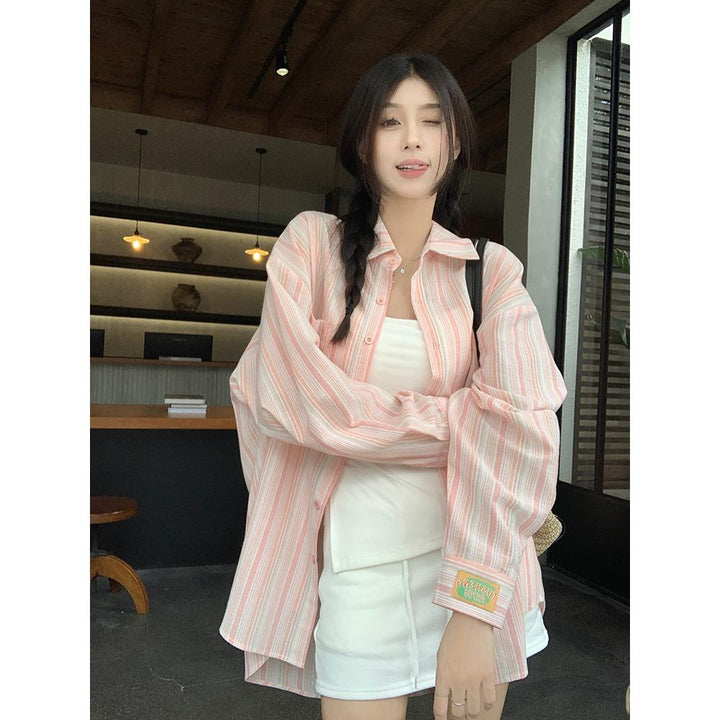 Women Spread Collar Striped Oversized Casual Shirt