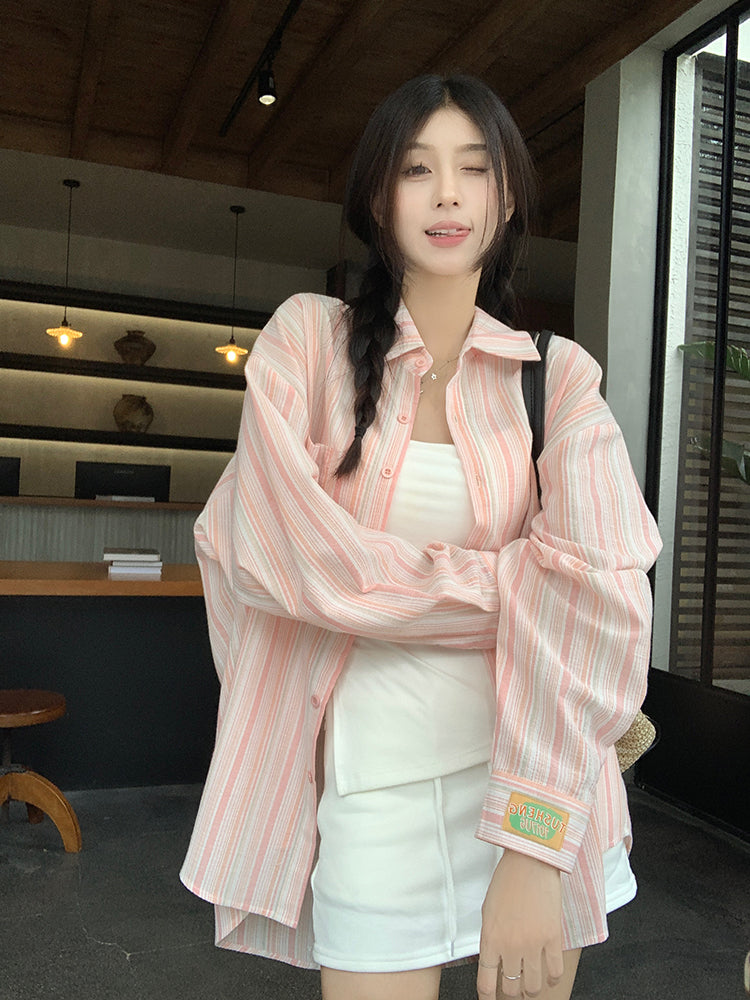 Women Spread Collar Striped Oversized Casual Shirt