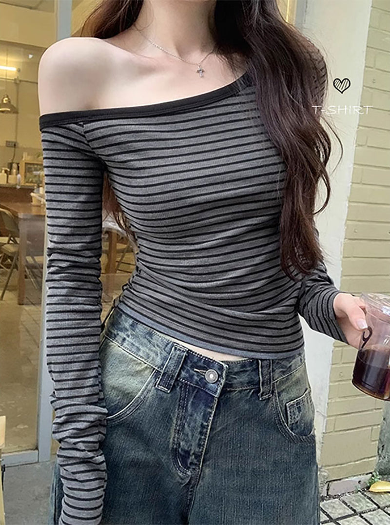 Striped One Shoulder Regular Top