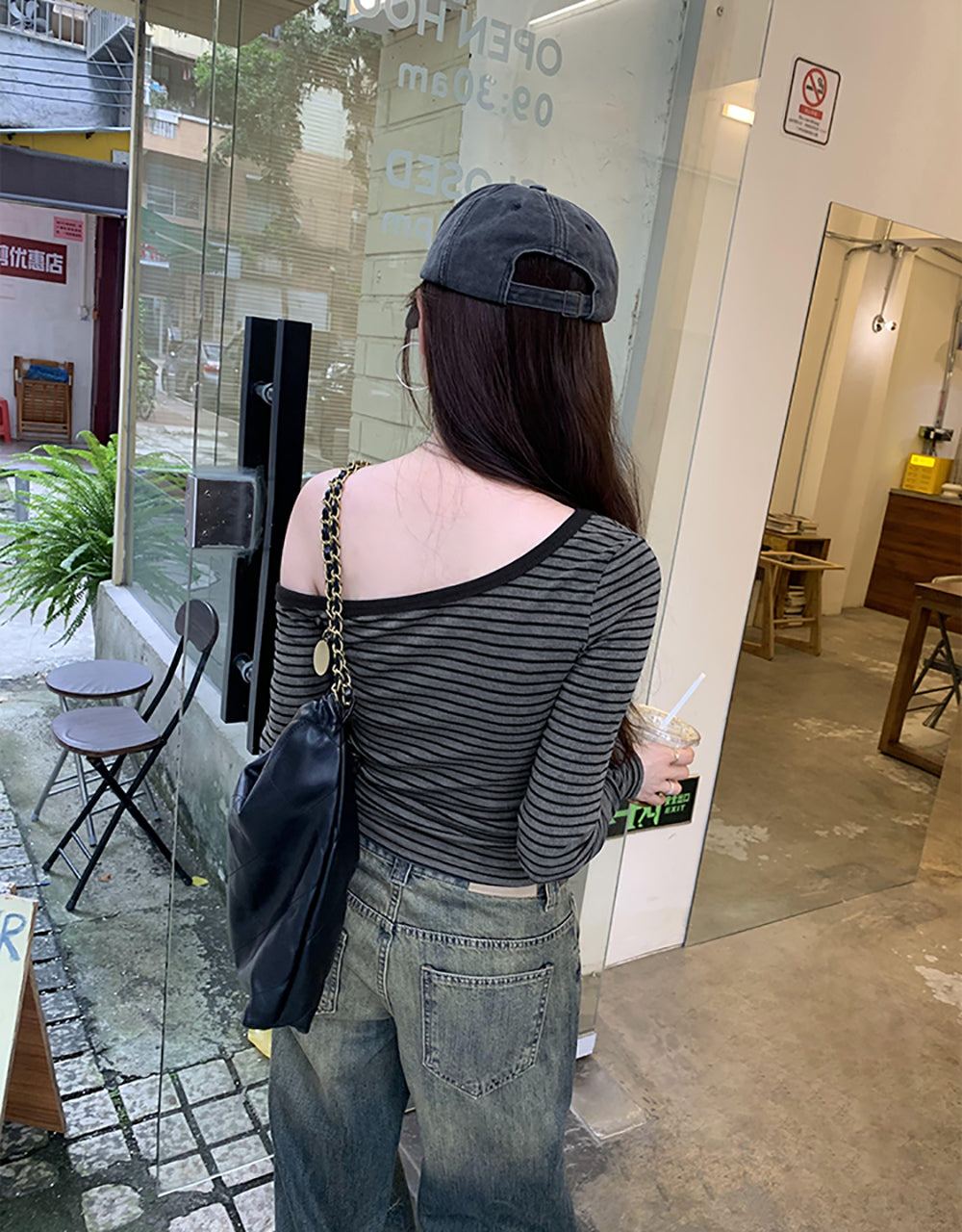 Striped One Shoulder Regular Top
