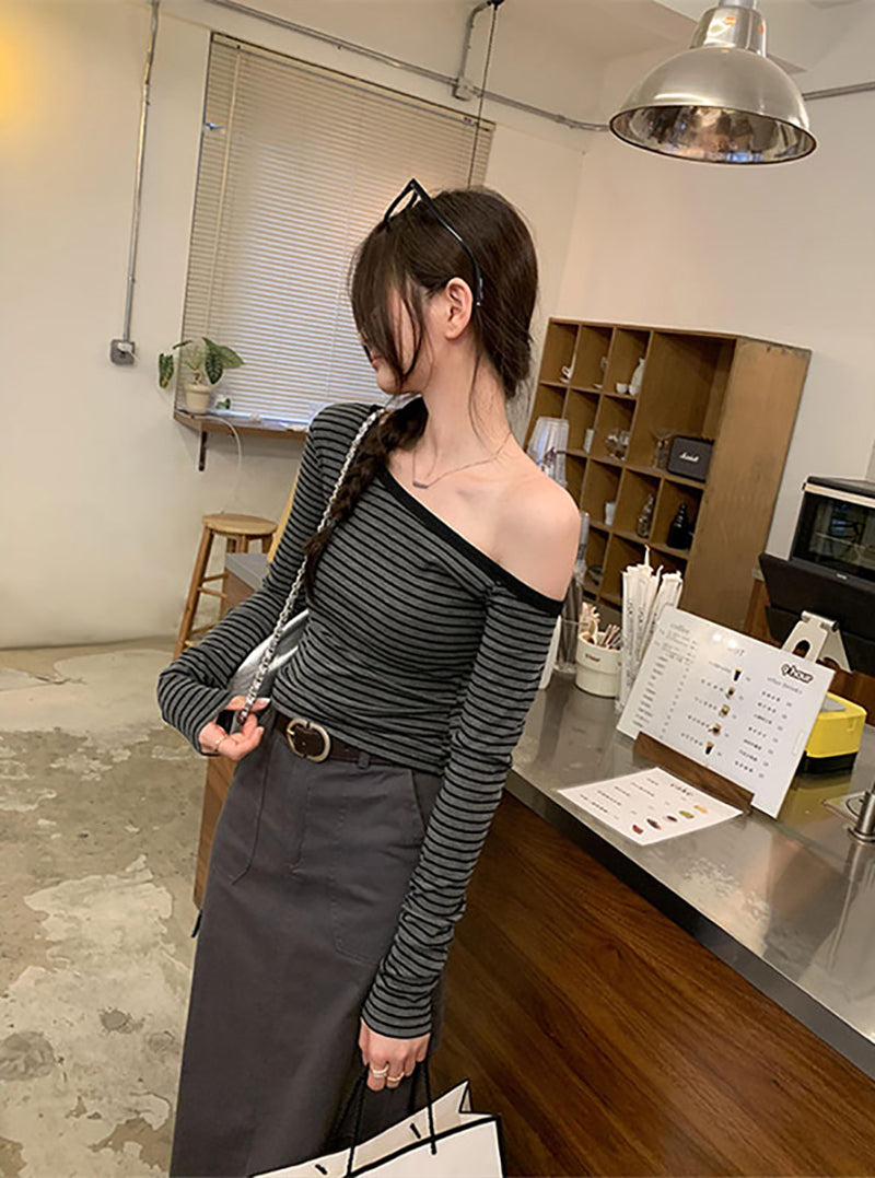 Striped One Shoulder Regular Top