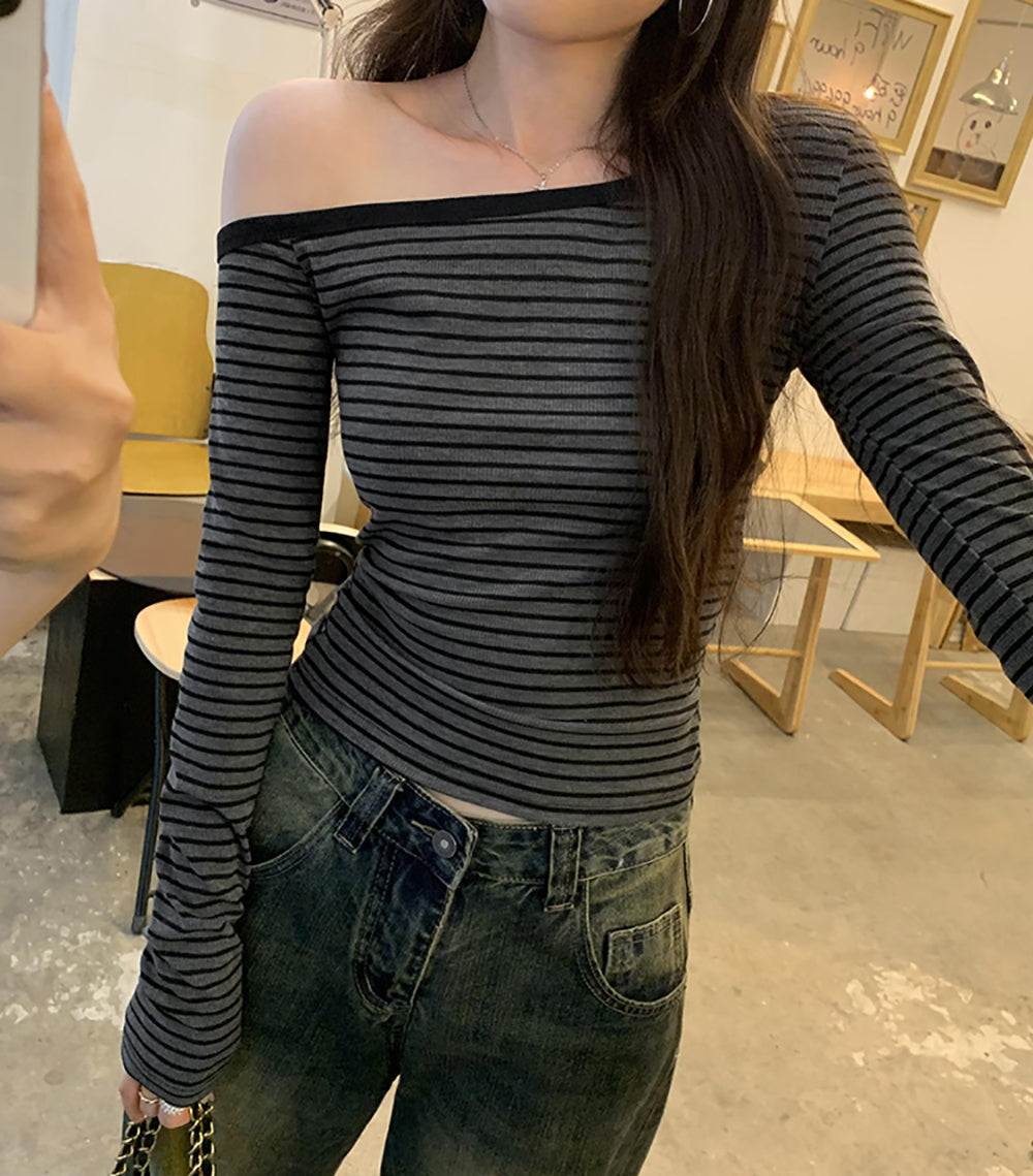 Striped One Shoulder Regular Top
