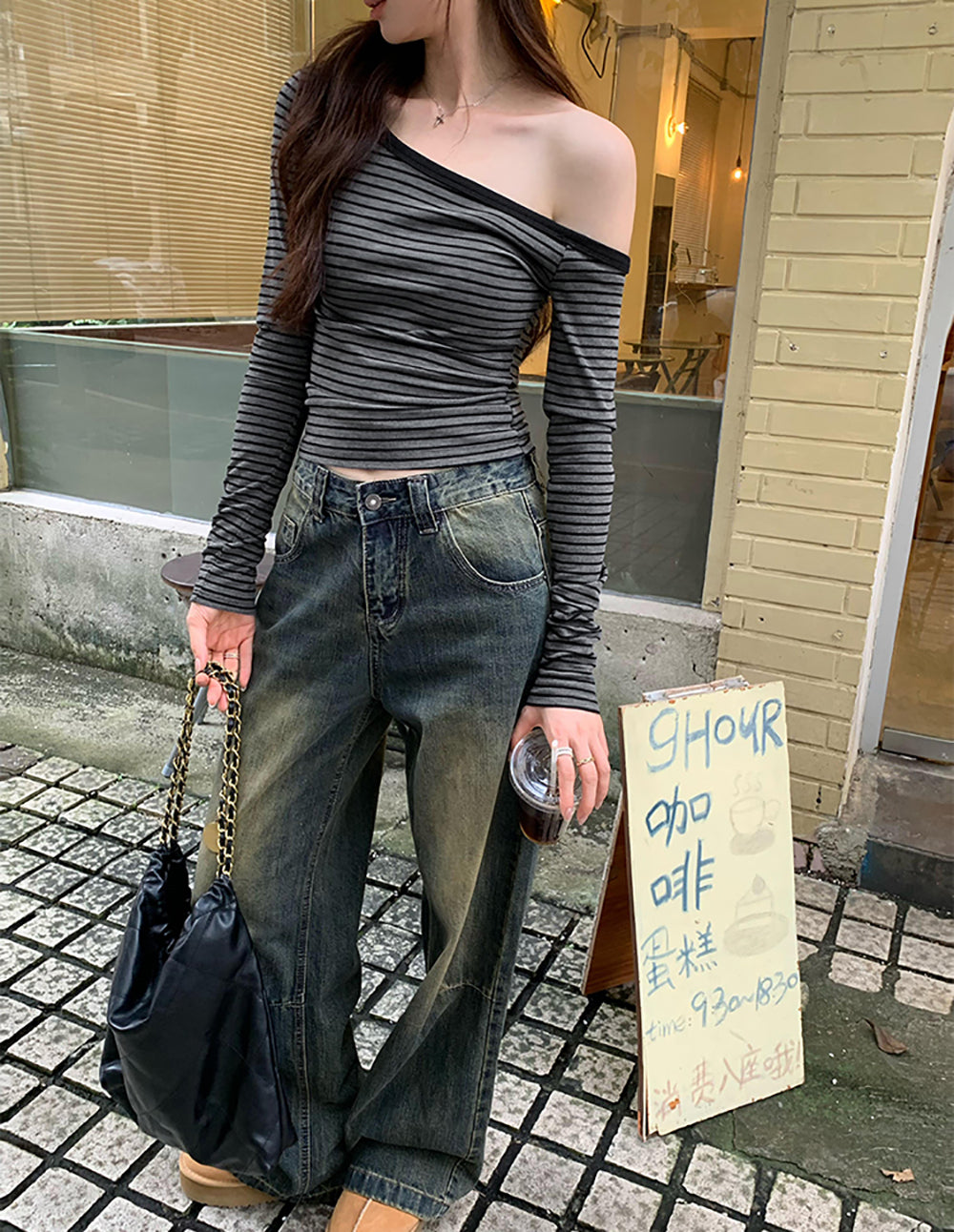 Striped One Shoulder Regular Top