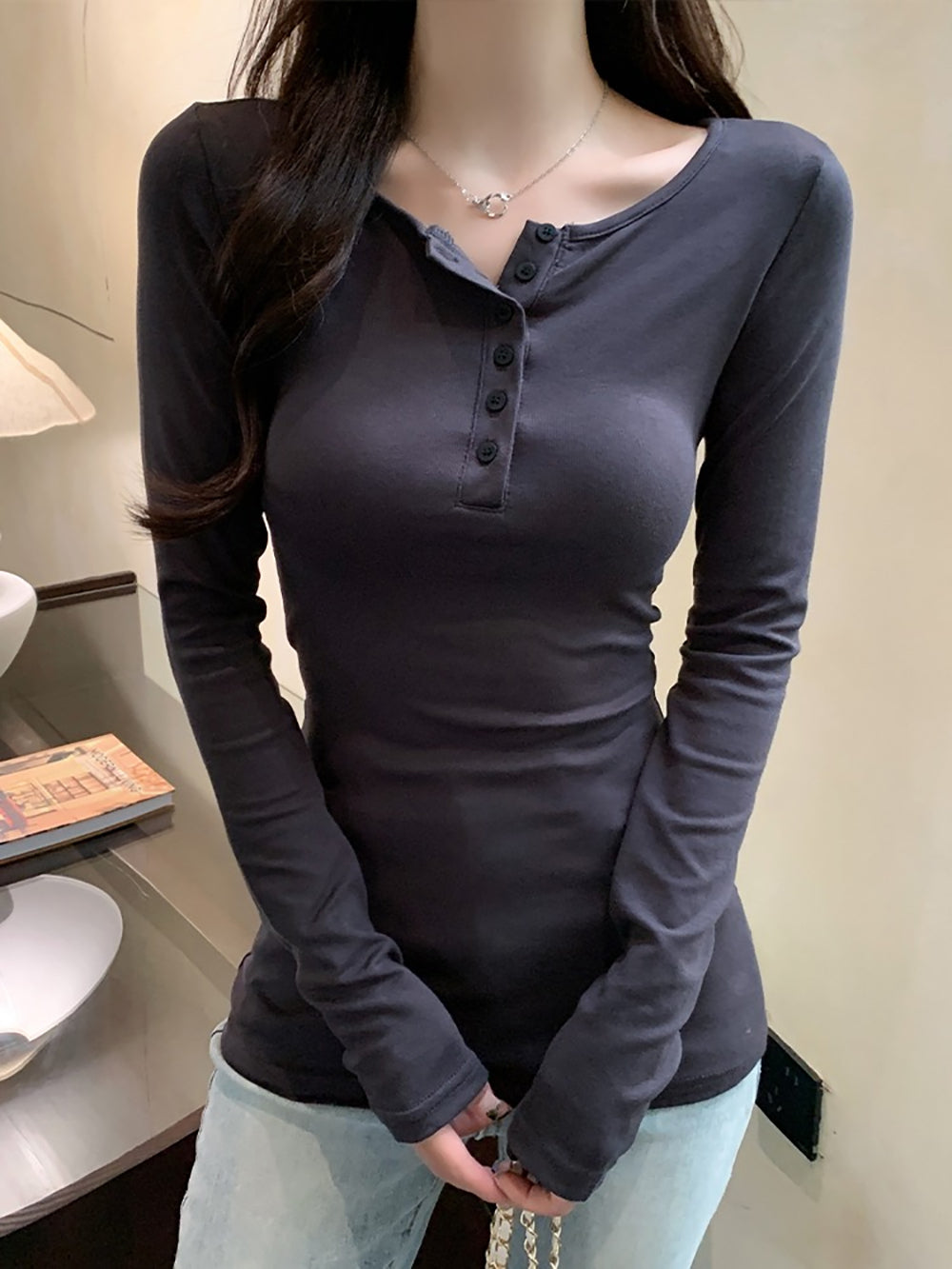 Women Solid Round Neck Cotton Top