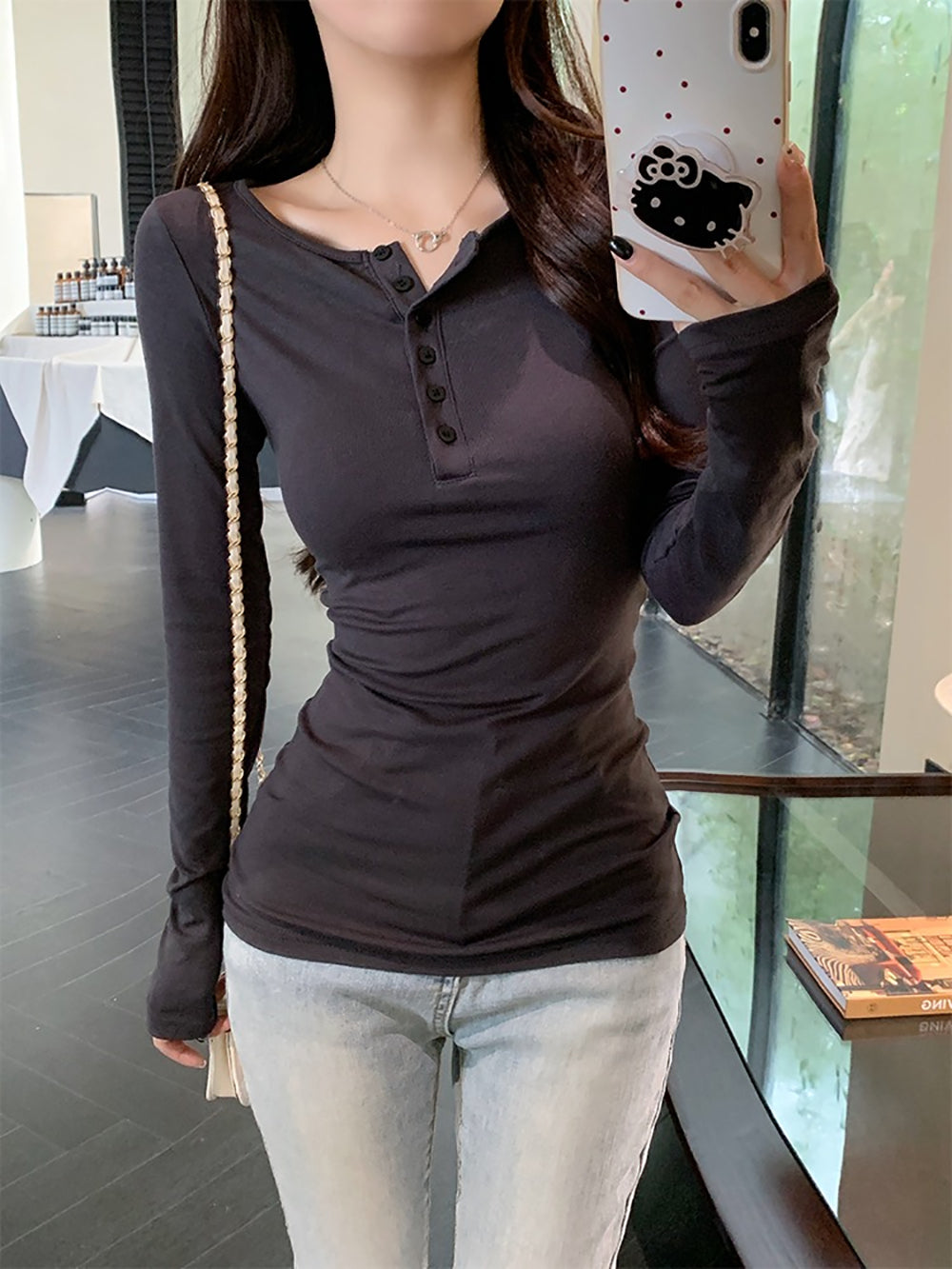 Women Solid Round Neck Cotton Top