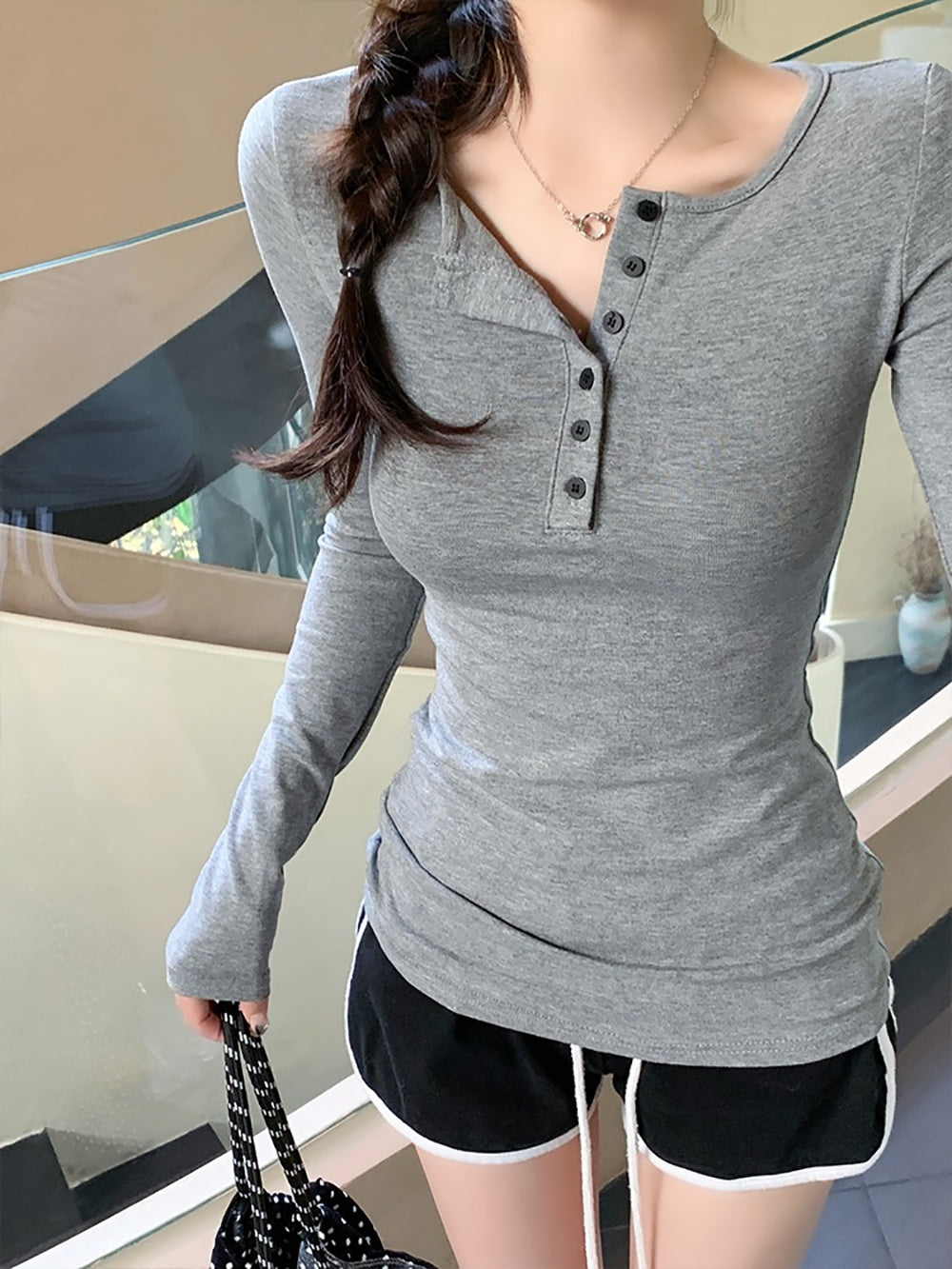 Women Solid Round Neck Cotton Top