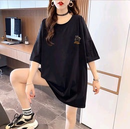 Black Typography Printed Drop Shoulder Sleeves Cotton Longline T-shirt